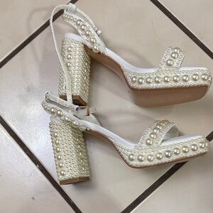 Elegant Pearl-Embellished Cream Heels